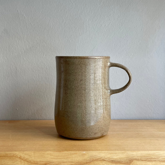 A large cup with handle, blue-gray